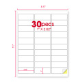 Self adhesive peel off shipping address label paper with 30 labels per sheet for Amazon FBA